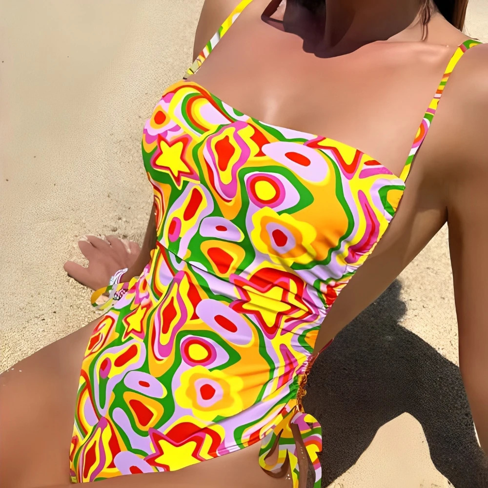 Floral String One Piece Swimsuit Backless Sexy Swimwear Women Bathing Suit Female Swimming Summer Beachwear Bodysuit 250117