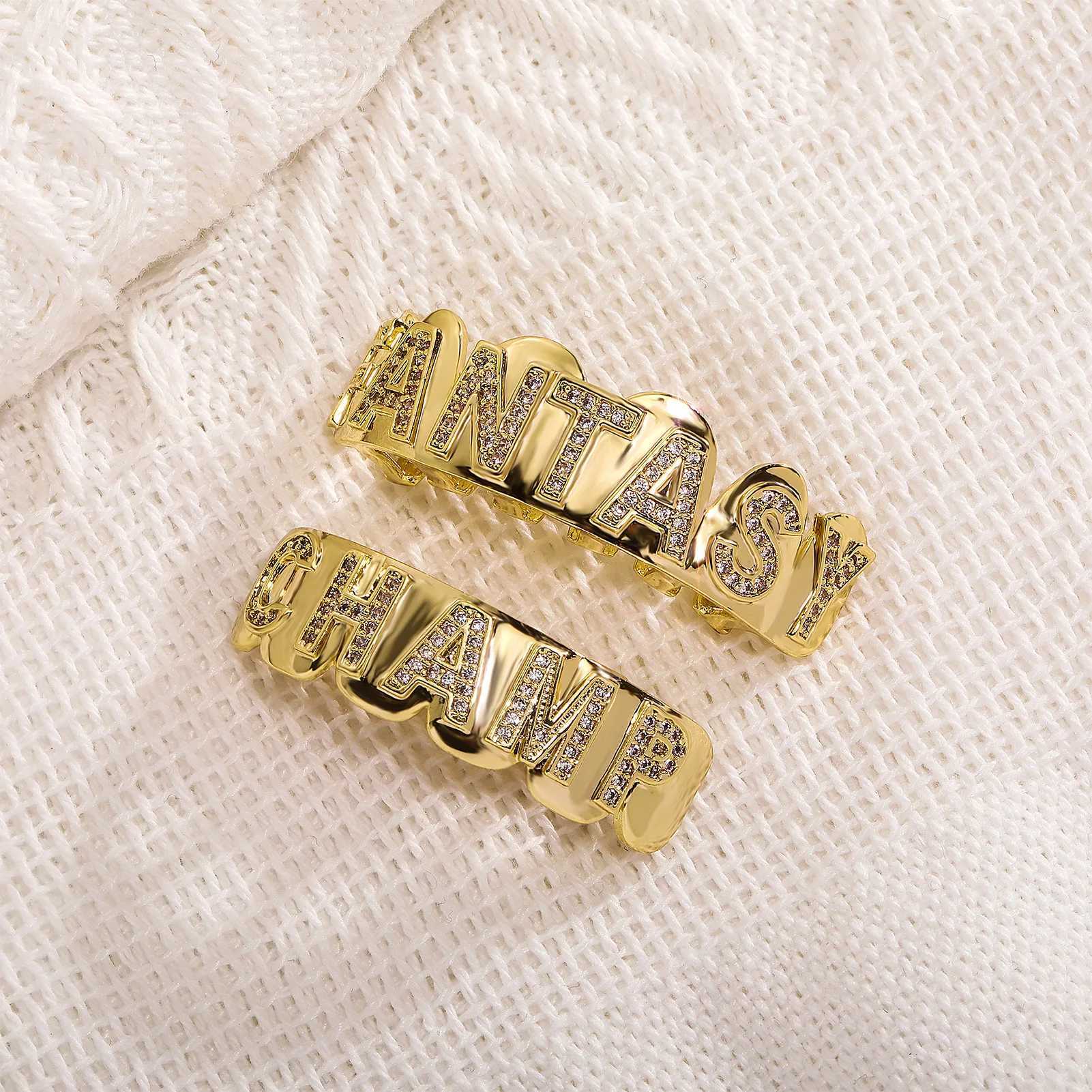 Hip Hop Teeth Grillz Letter Rhinestones Silver 18K Gold Plated Tooth Rapper Jewelry Iced Out Grills For Men WomenXJ250114