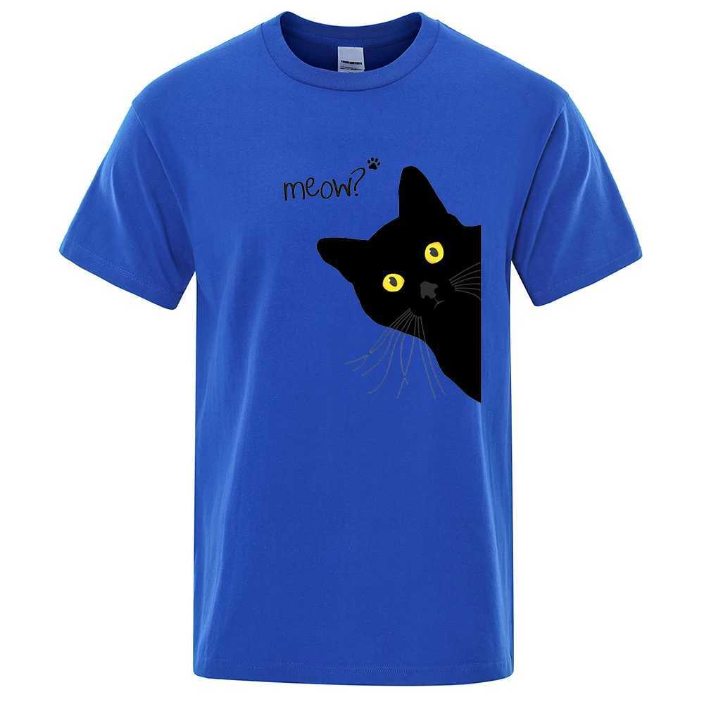 Meow Black Cat Funny Printing Men T-Shirts Breathable Tee Clothes Summer Streetwear Tops Oversized Loose Cotton Short SleeveXJ250117