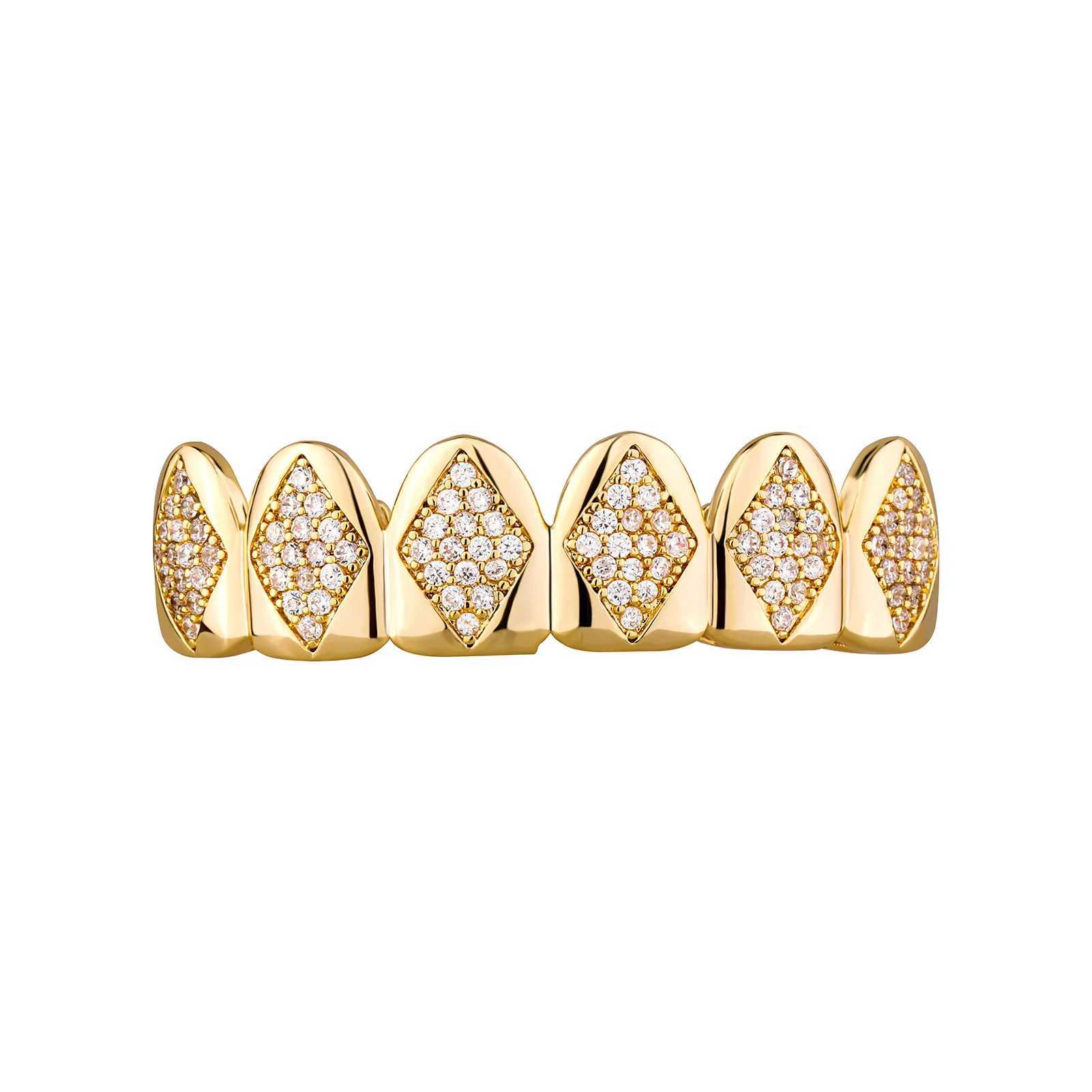 Hip Hop CZ Teeth Grillz Caps Cubic Zircon Iced Out Micro Pave Top Bottom Charm Grills For Men Women Jewelry Cosplay GiftXJ250114