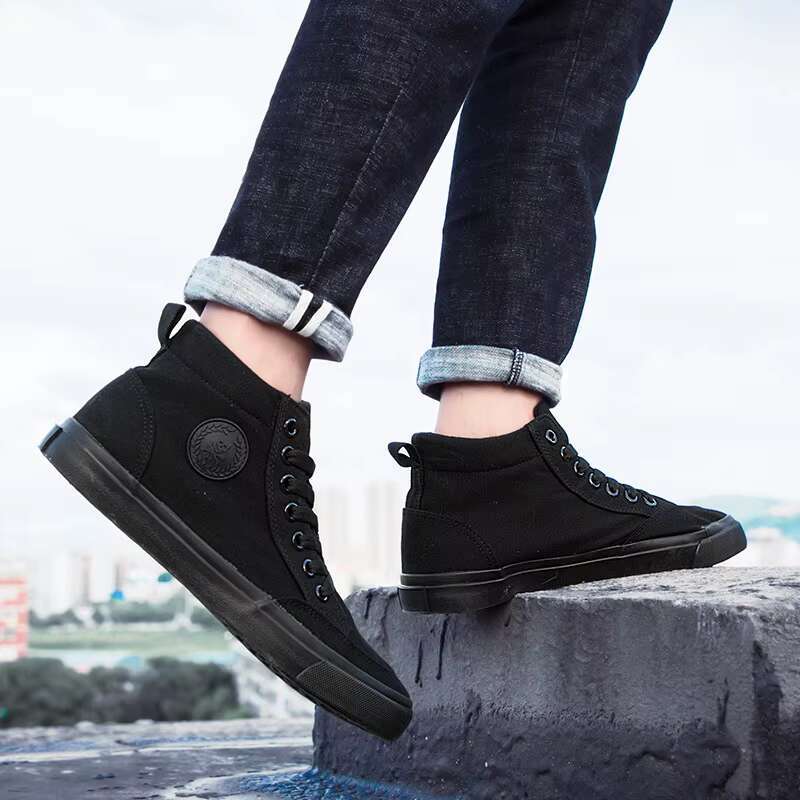 New Arrival Summer Fashion Men Flats All White Red Casual Mens Canvas Lace-Up High Top Black Shoes