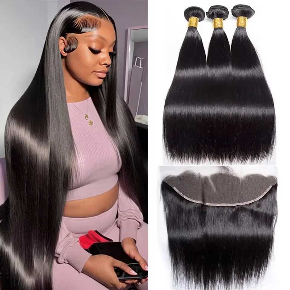 30 32 Inch HD Transparent 13X4 Lace Frontal With Bone Straight Bundles Raw Vietnamese Hair Original Human Hair Weaving ExtensionXJ250120