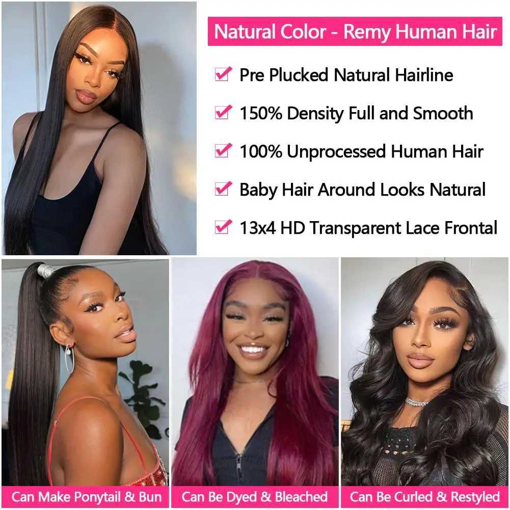 YYong Brazilian Straight Hair 4 Bundles With Frontal Remy Human Hair 13x4 Ear to Ear Lace Frontal Clo With BundlesXJ250120