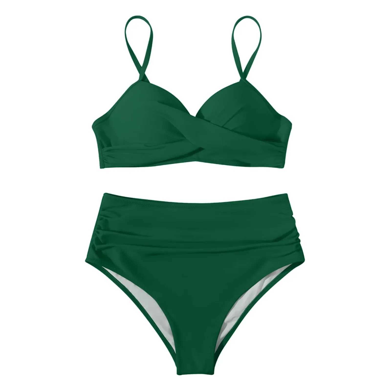 Women High Waisted Bikini Thin Shoulder Straps Sling Push Up Tank Top Separate Two-Piece Swimsuit High Waist Backless SwimwearsXJ250120