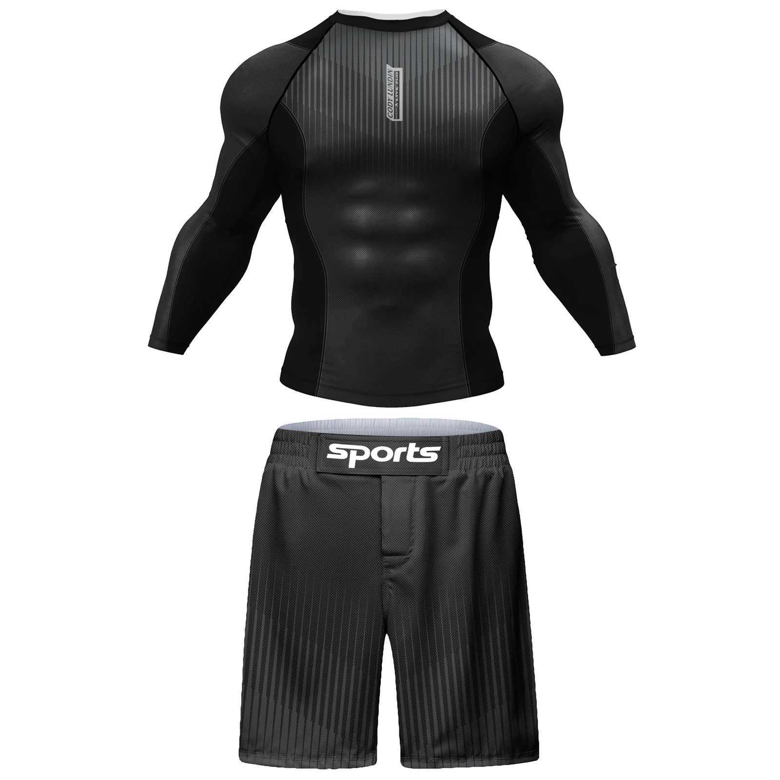 4 pieces Men Rash Guard Set High Quality Compression BJJ Uniform MMA Clothes for Men Sports Kit Fitness Wear Sportswear X250129