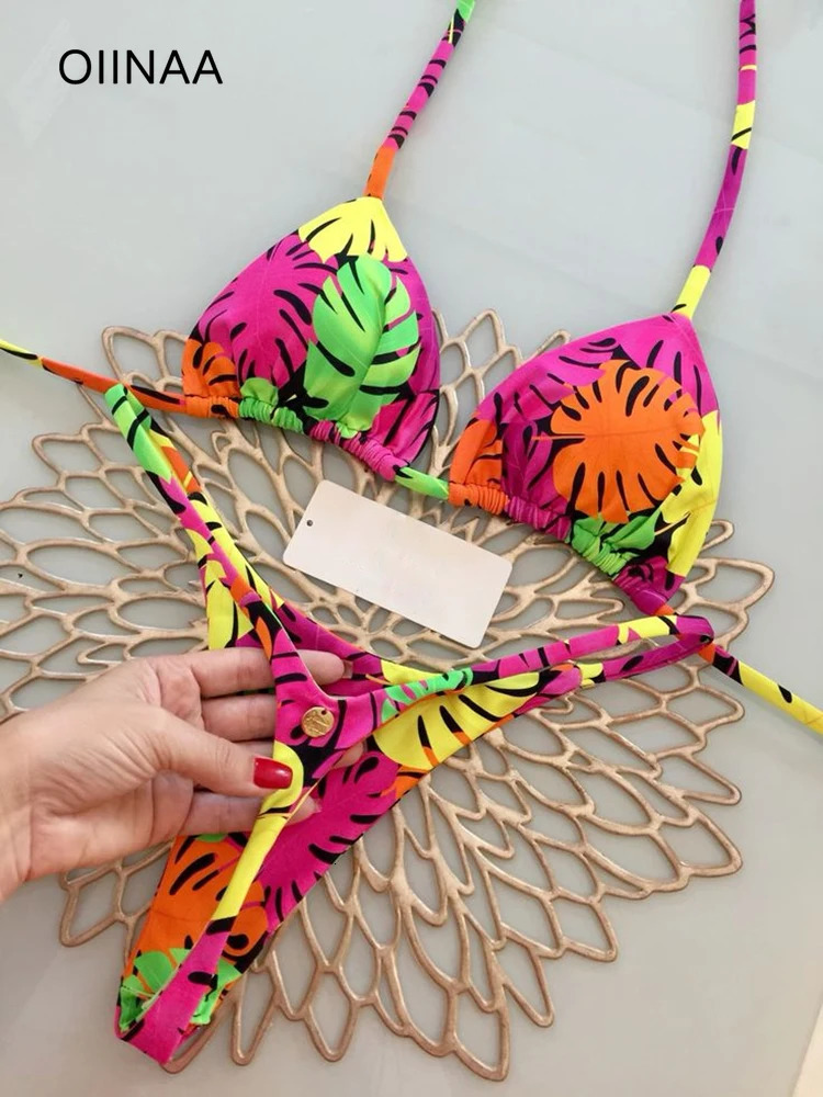 OIINAA Bikini Set Women Swimsuit Two-pieces Thongs Chic Printed Beachwear Summer 2025 Fashion Swimwear Bathing Suit Beachwear 250122