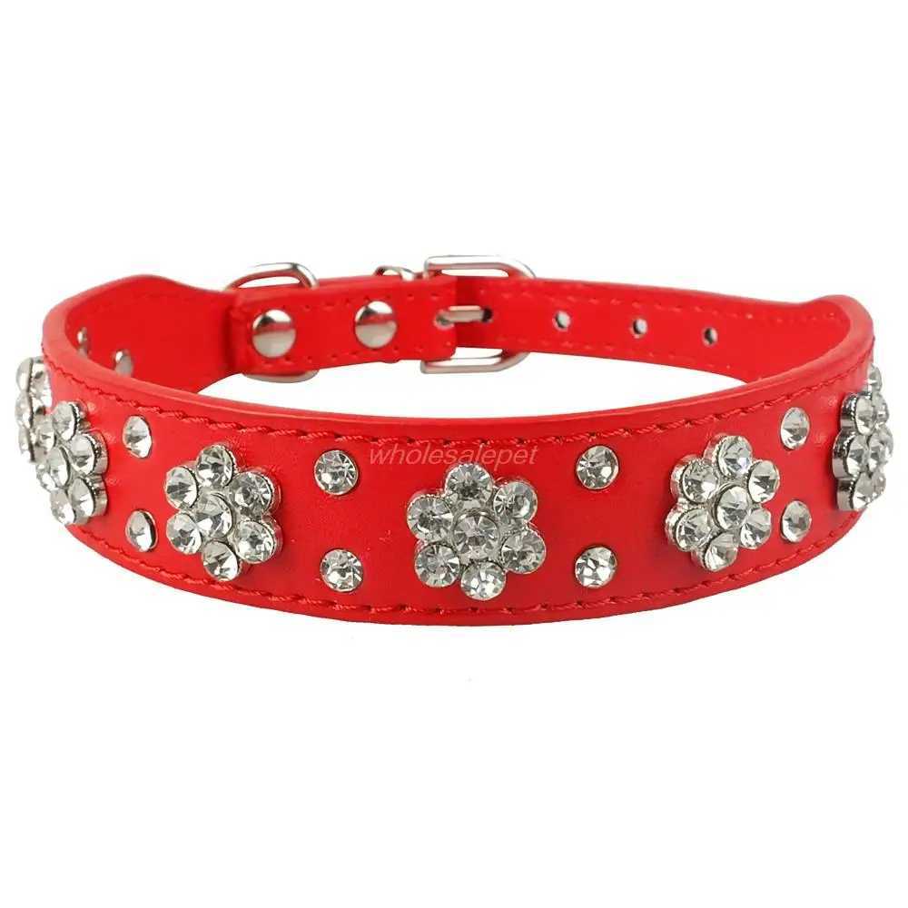 Didog Rhinestone Dog Collar Diamond Leather Pet Puppy Necklace Bling Crystal Studded Cat Collars Pink Red For Small Medium Dogs X250129