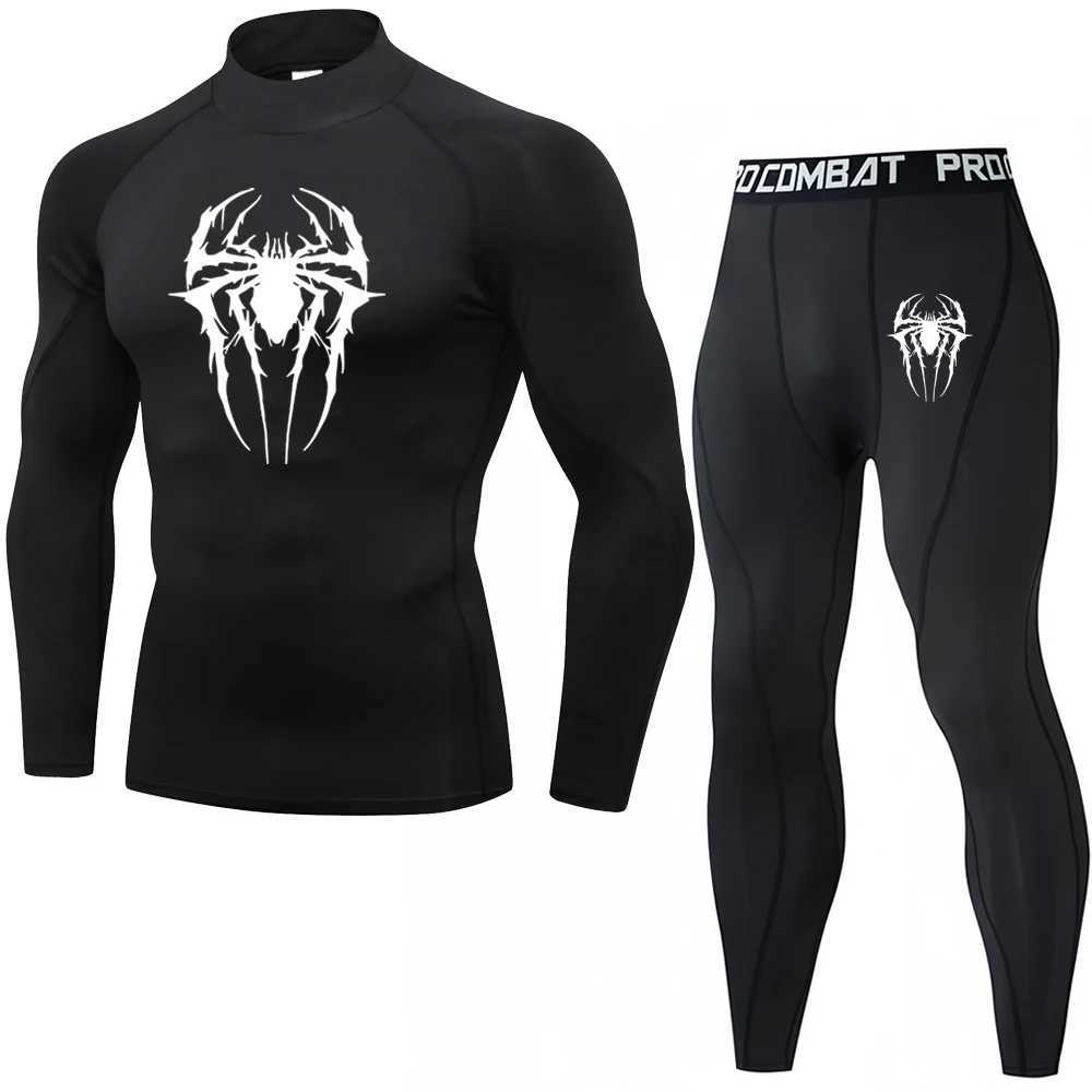High Collar Mens Compression Sportswear Suit GYM Tight Sports Sets Workout Jogging MMA Fitness Tracksuit Two piece Sets X250129