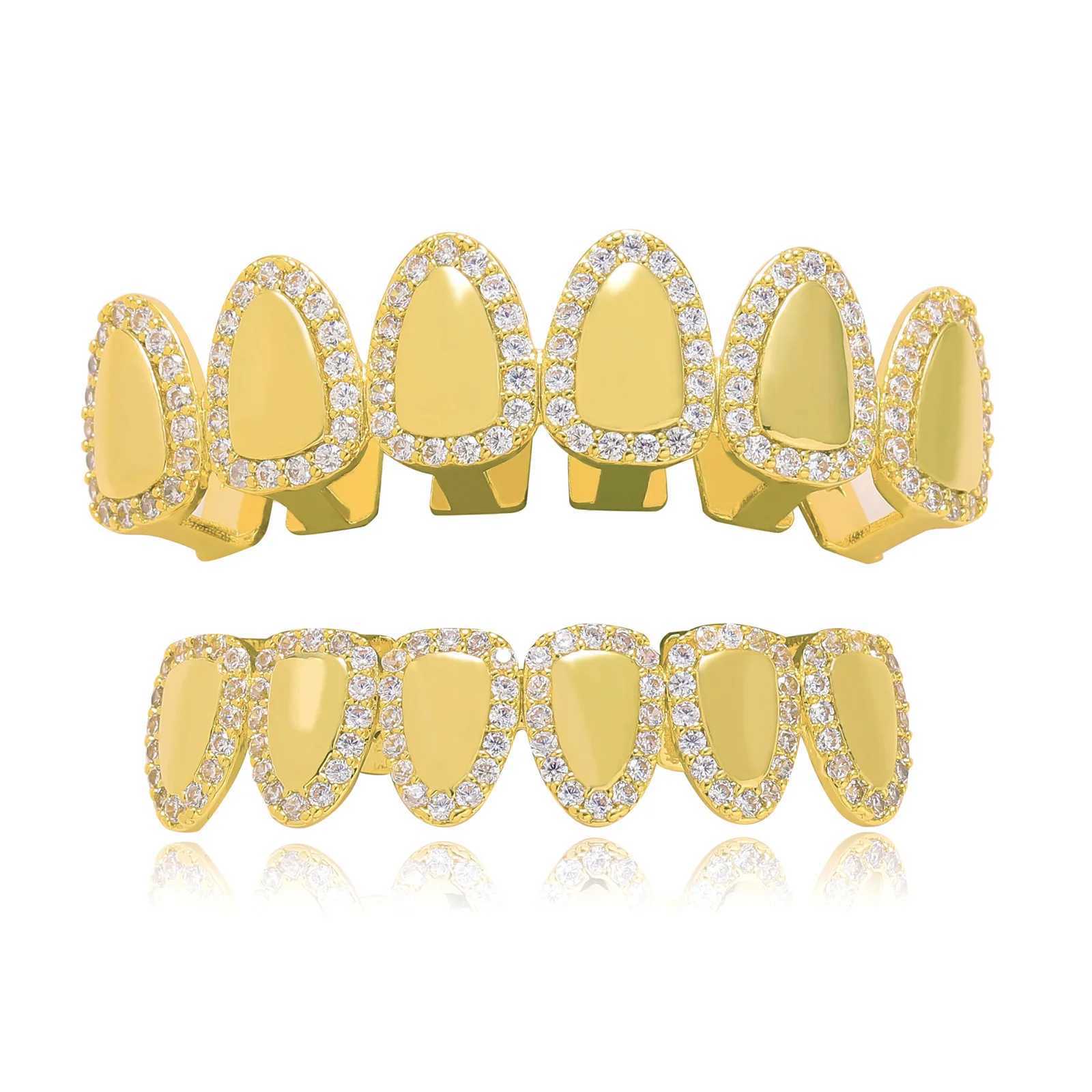 1 Set Hip Hop Iced Out Teeth Grillz Gold Plated Dental Grills Rock Tooth Grillz Caps Crystal Teeth Halloween Vampire ToothXJ250114