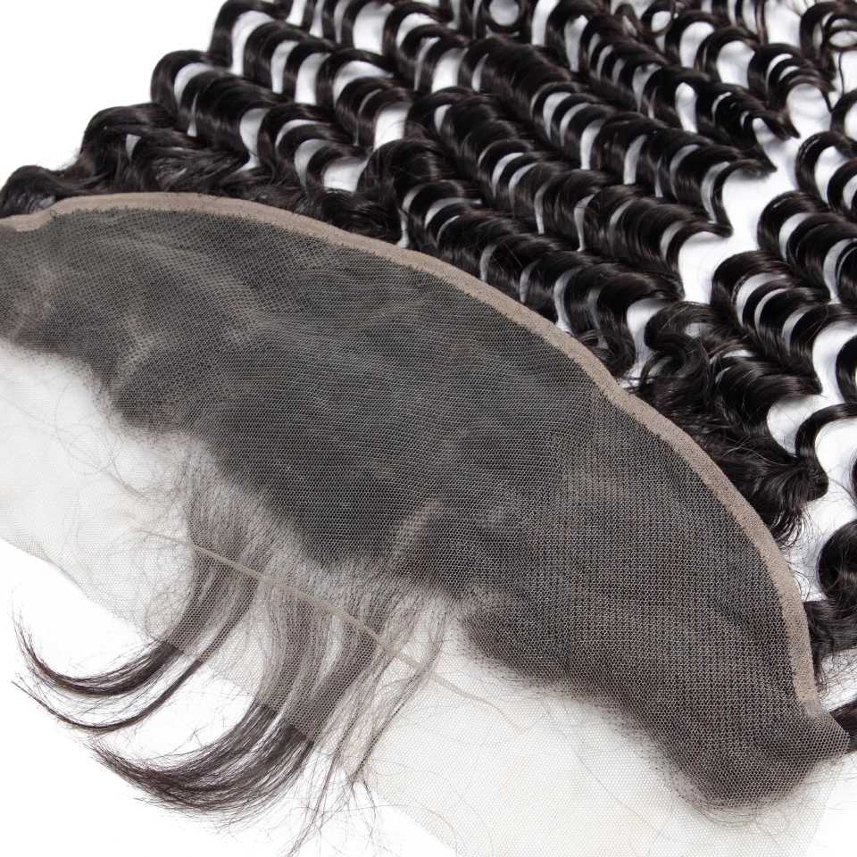 Deep Wave Hair Bundles With Frontal Peruvian DEEP Curly Human Hair Bundles with 13X4 Transparent Ear to Ear Lace Frontal CloXJ250120