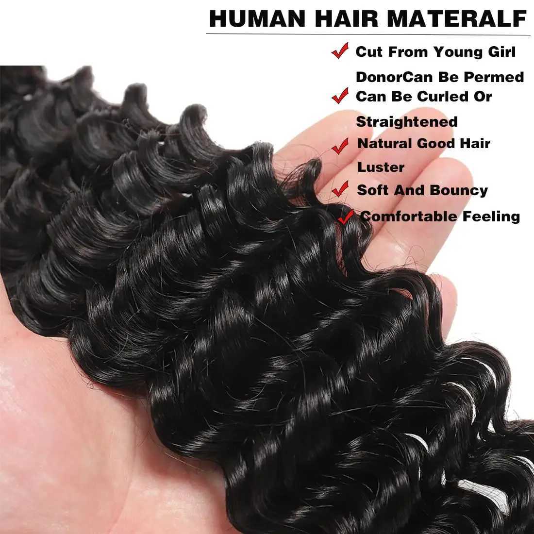 Bundles with Clo Deep Wave Brazilian Virgin Hair 3 Bundles with 4x4 HD Lace Clo With Baby Hair Natural Color Deep CurlyXJ250120
