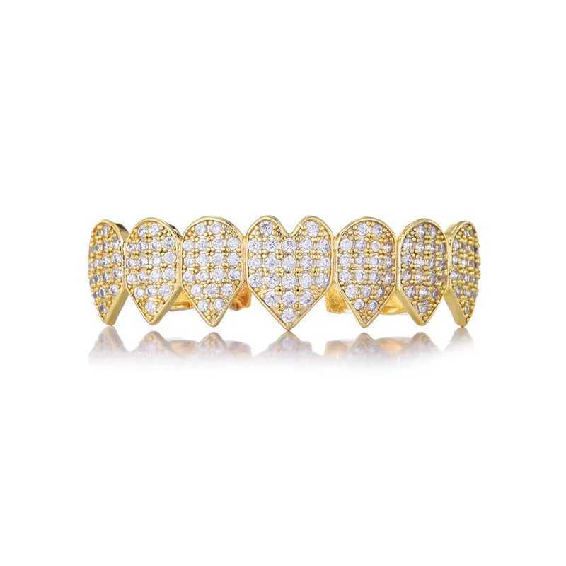 Rock CZ Teeth Grillz Caps Cubic Zircon Iced Out Micro Pave Top Bottom Charm Grills For Men Women Hip Hop Jewelry CosplayXJ250114