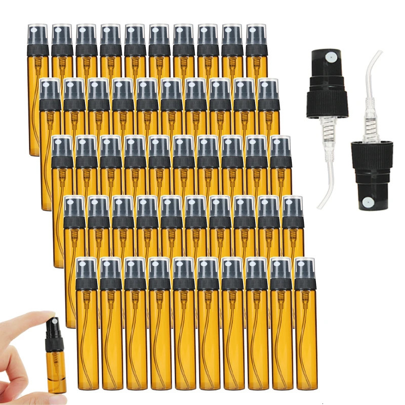 50/100 pack 3ml 5ml 10ml Amber Mini Portable Perfume Bottle Spray Refillable Cosmetic Sample Glass Bottling Empty Container 250122