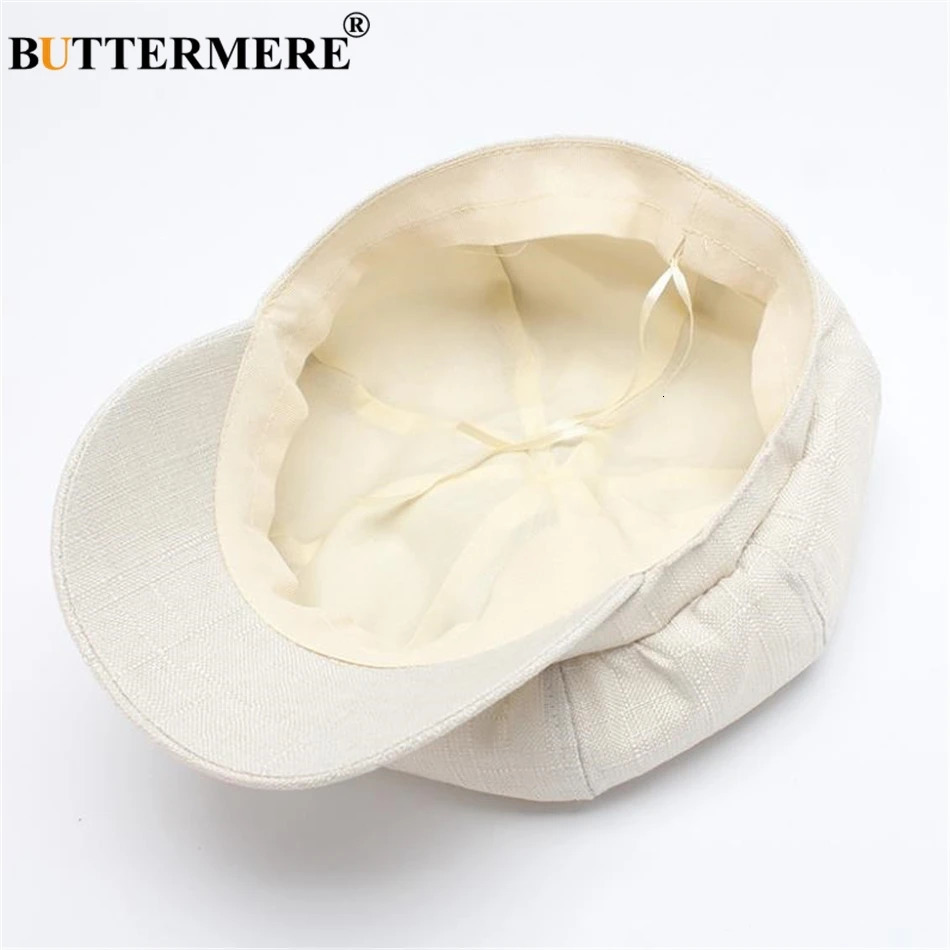 BUTTERMERE Linen sboy Cap Women White French Painter Hat Ladies Spring Summer Beret Female Octagonal Baker Boy 250118