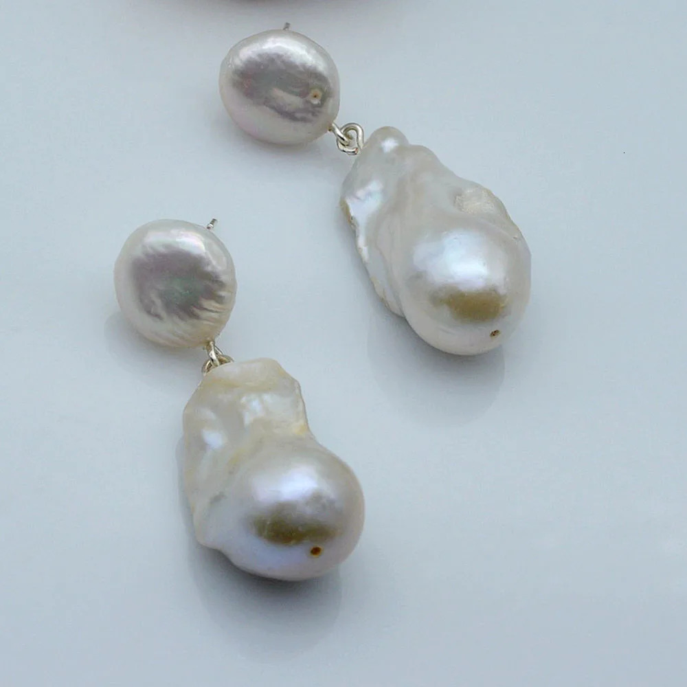 Womens Earrings White Oversized Natural Pearl n Earrings Baroque Pendant Double Beads Vintage Pearl Earrings 250120