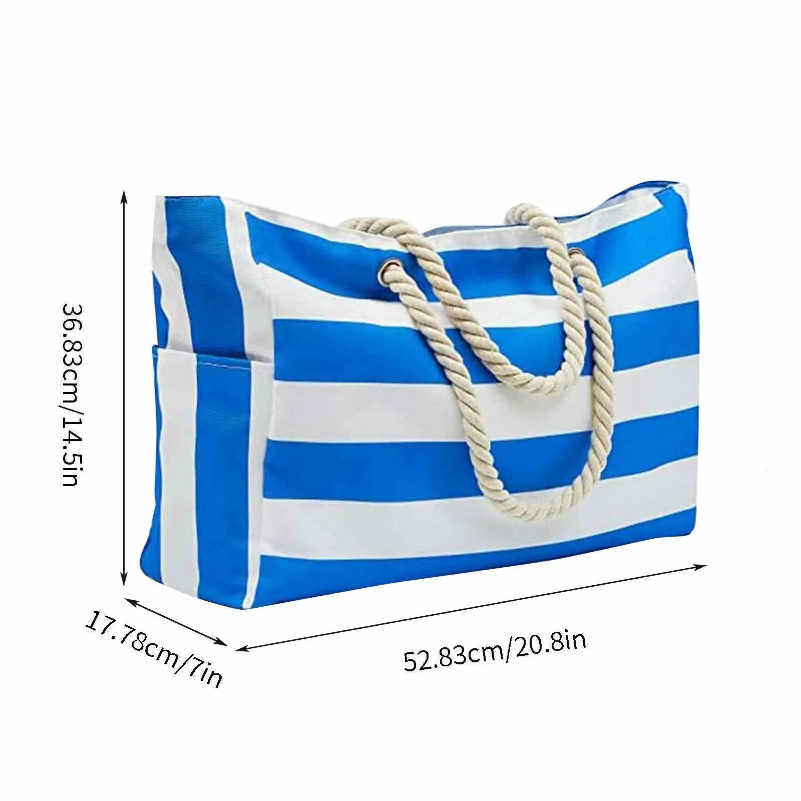 Striped Zipper Double Outer Bag Canvas Polyester Beach Bag For Outdoor Travel Seaside Vacation Large Capacity 250121