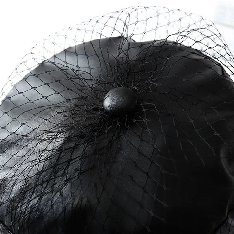 Spring and summer black PU lace veil sboy caps Fmale Flat top Mesh letter multiple styles fashion hats 250118