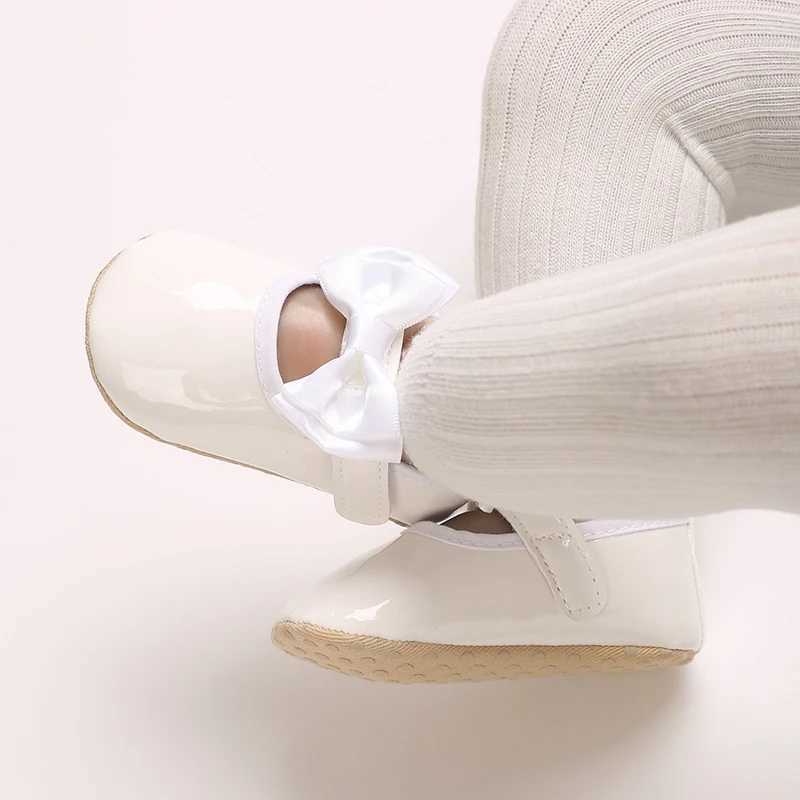 Cathery Baby Shoes Bowknot Rubber Sole Anti-slip PU Ballet Slippers Baby Girl Dress Shoes First Walker Toddler Crib Shoes X250129