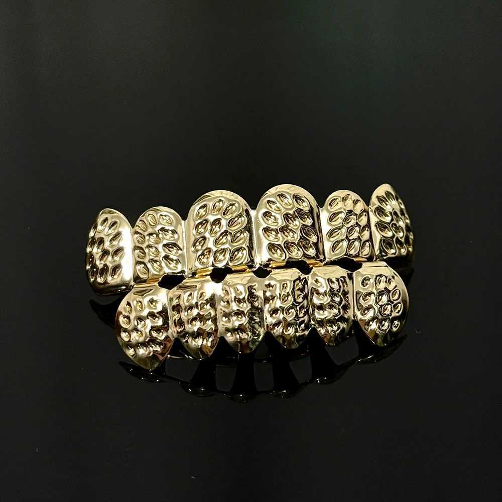 RACHELZ 6/6 Gold Silver Color Carving Patterns Teeth Grillz Braces Hip Hop Glossy Tooth Caps For Women Men Jewelry Dental GrillsXJ250114