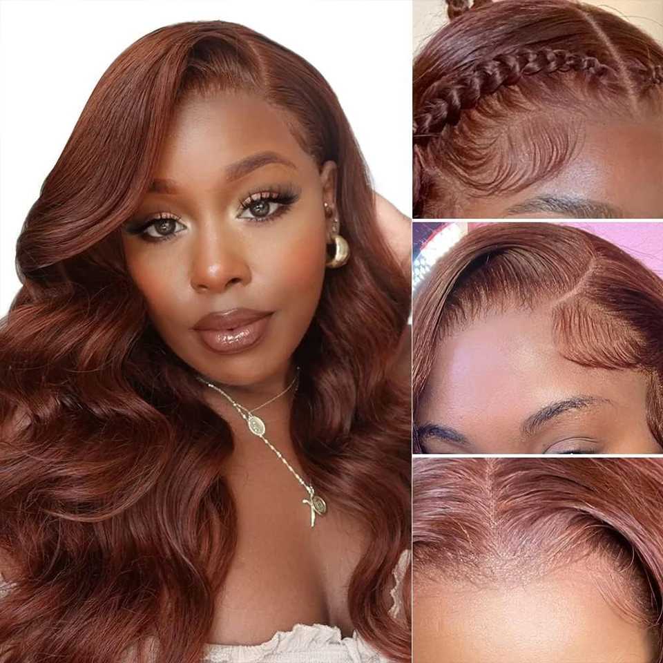 #33 Reddish Brown Colored Body Wave Bundles With Clo Peruvian Remy Hair Weave 3/4 Bundles With 4x4 13x4 Clo and FrontalXJ250120