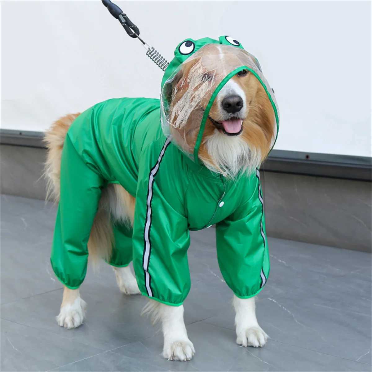 Dog Raincoat Waterproof Dogface Large Dog Rain Coat Jacket Reflective Adjustable Pet Dog Raincoat with Hood Pet SuppliesXJ250121