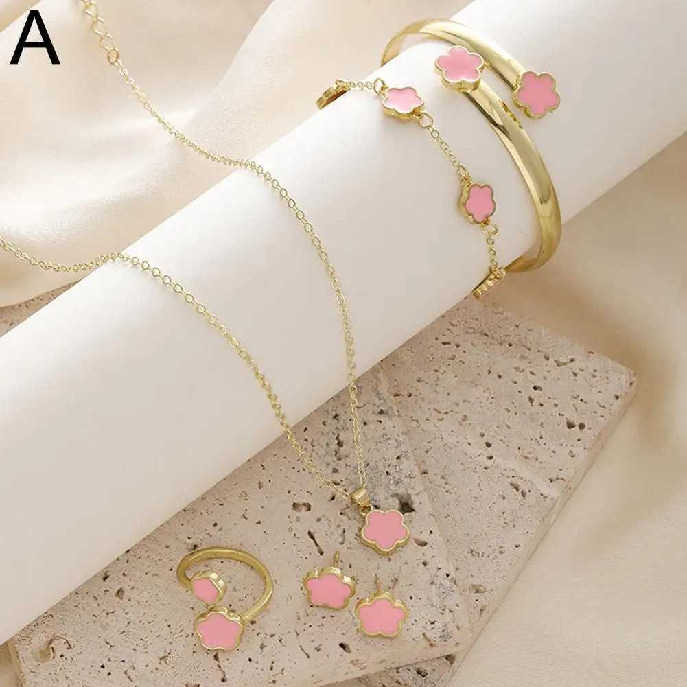 5pcs/set Luxury Quality Jewelry Sets Plum Bloss Plant Five Leaf Flower Wens Earrings Rings Bracelet Necklace Bangles Gift X250129
