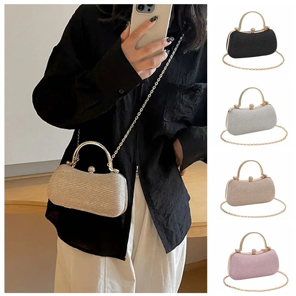 Glitter Evening Banquet Bag Clutch Handbag Women Metal Top Handle Square Rhinestone Messenger Purse Chain Bag Box 250118