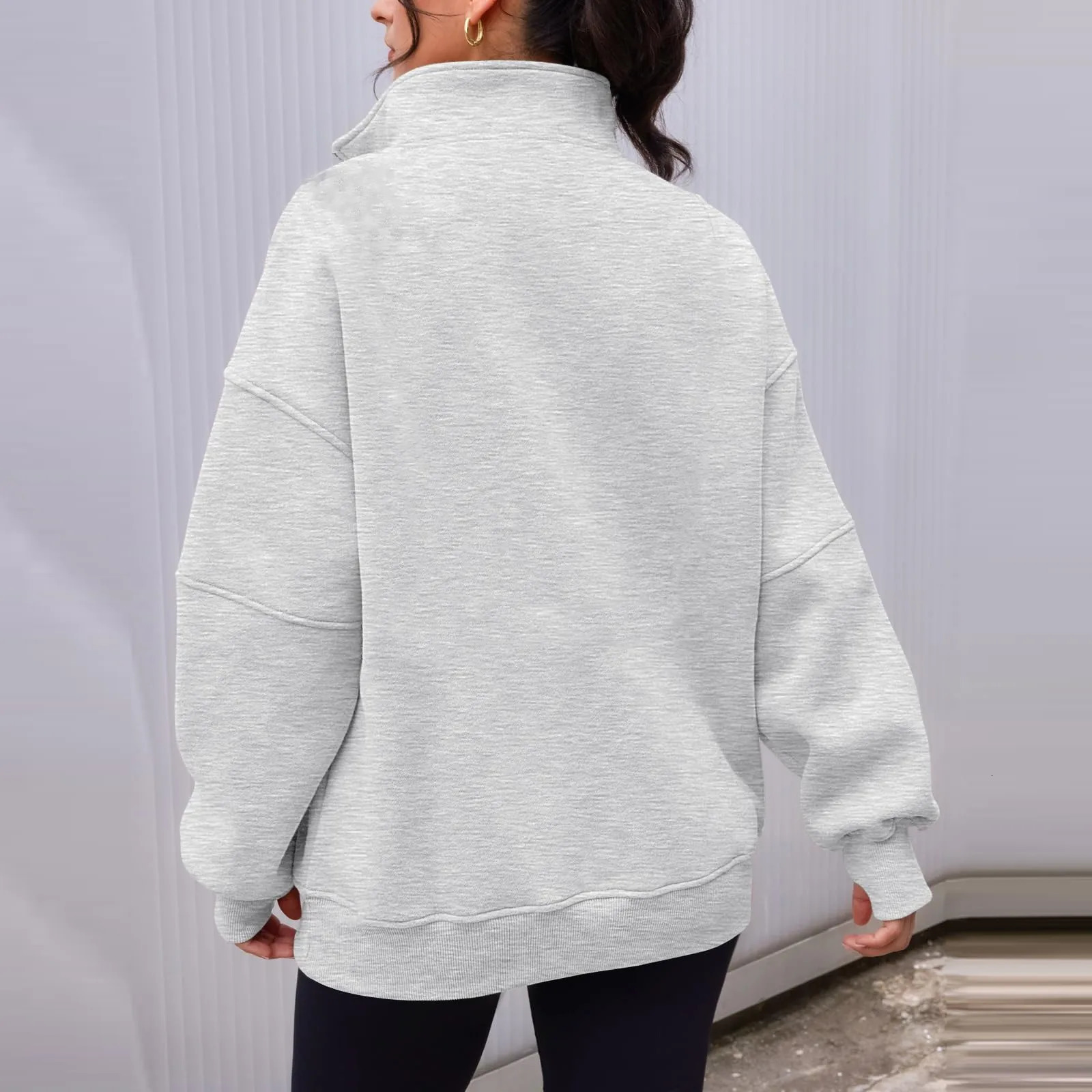 WomenS Plush Sweatshirt Fashion Half Zipper Stand Collar Loose Sports Long Sleeve Pullovers Casual Trend Solid Regular Tops 250122