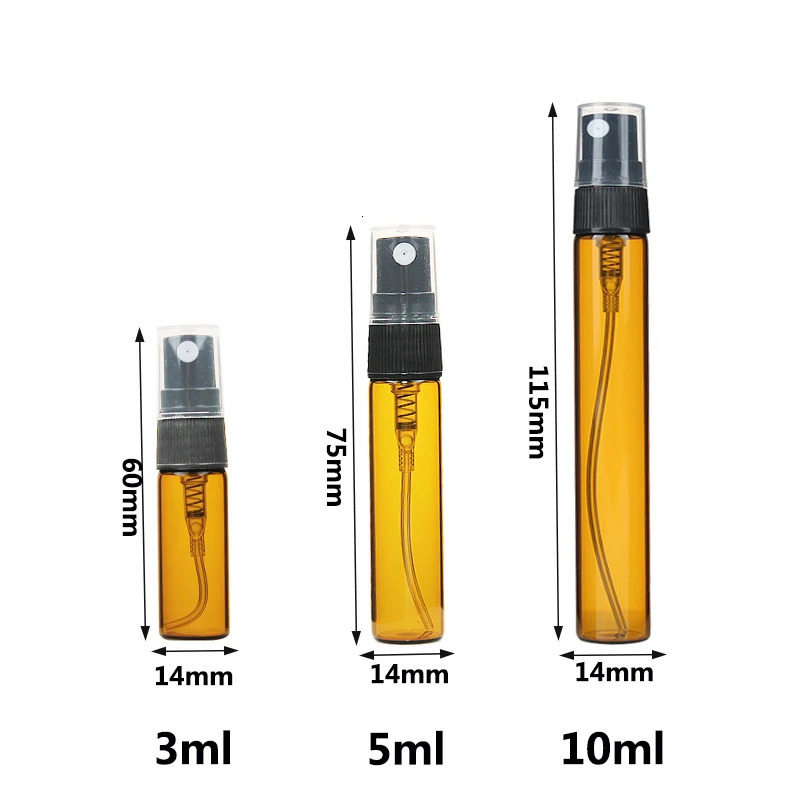 50/100 pack 3ml 5ml 10ml Amber Mini Portable Perfume Bottle Spray Refillable Cosmetic Sample Glass Bottling Empty Container 250122