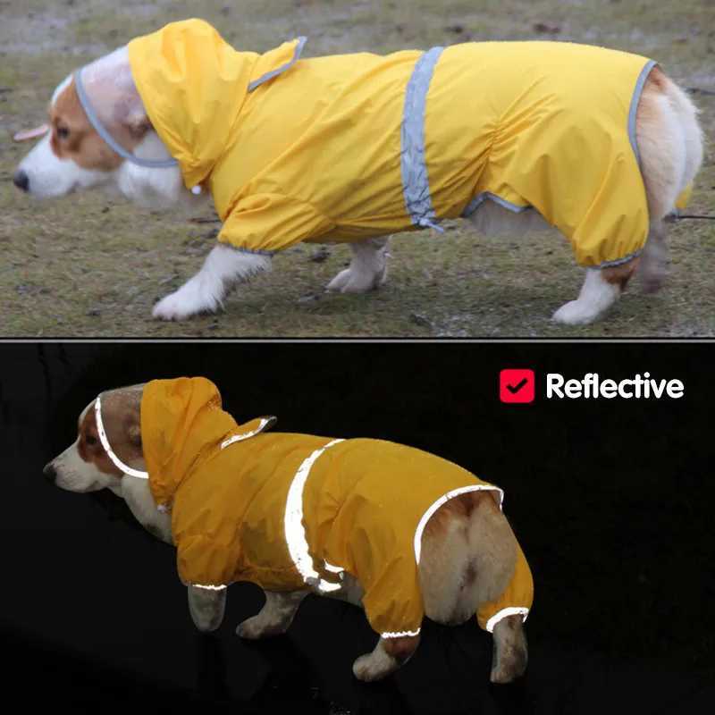 Pet Dog Raincoat for Corgi Dachshund Waterproof Dog Rain Jacket Light Weight Breathable 4 Feet Hooded Pet Rain Poncho AdjustableXJ250121