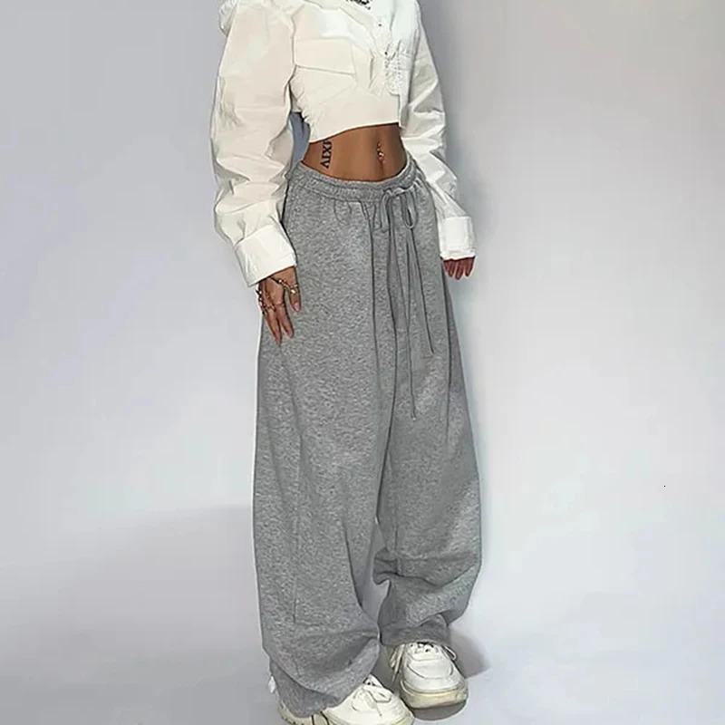 Retro Solid Sweatpants Women Y2K Loose Hip Hop Jazz Dance Sports Lady Long Pants All Match Autumn Spring Street Wide Leg Trouser 250108