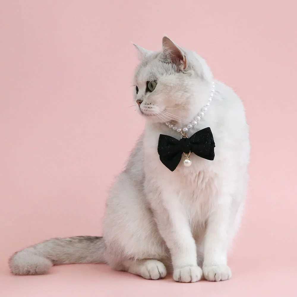 Cute Pearl Cat Collar Small Dog Collar Adjustable Rhinestone Necklaces Wedding Bow Collar for Small Dogs Pet Kitten Accessories X250129