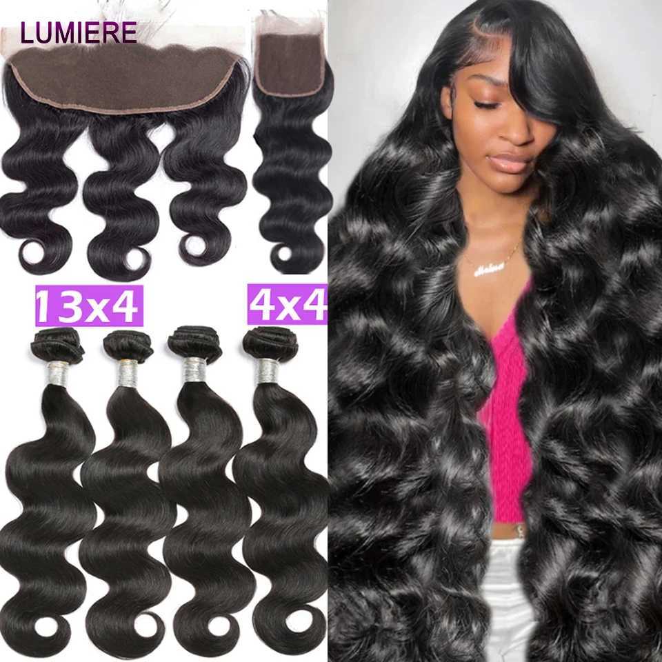 Body Wave Human Hair Bundles With 4X4 13x4 HD Lace Frontal Clo With Bundles Brazilian Hair Weavings Extensions 3/4 BundlesXJ250120