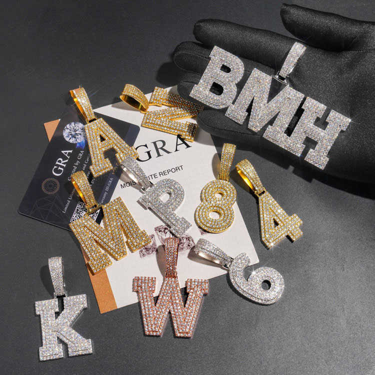 Custom personalized letters numbers name pendant 925 sterling silver Vvs moissanite cuban link chain hip hop men necklace