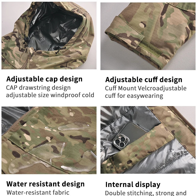 HAN WILD Hiking Tactical Jacket Men Winter Heating Jackets Windproof Warm Hooded Combat Coat Windbreaker Hunting Camping Coats 250122