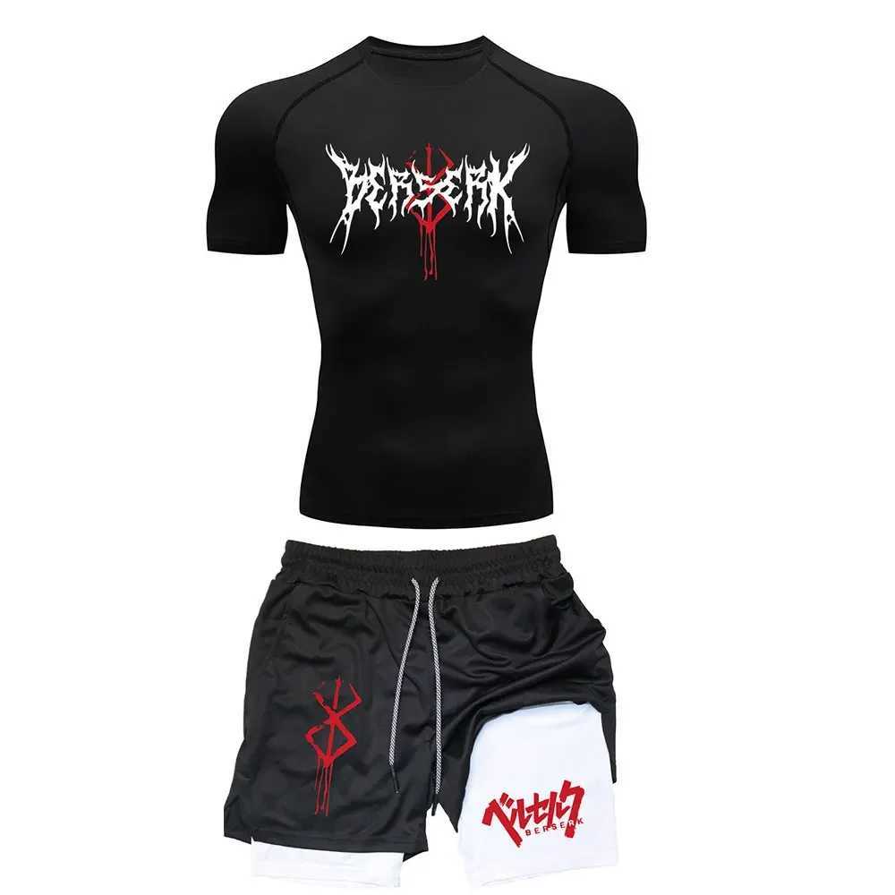 Anime Berserk Compression Set Mens Workout Gym Tshirts Breathable Running Shorts Quick Dry Sports Rash Guard Sportwear Set X250129