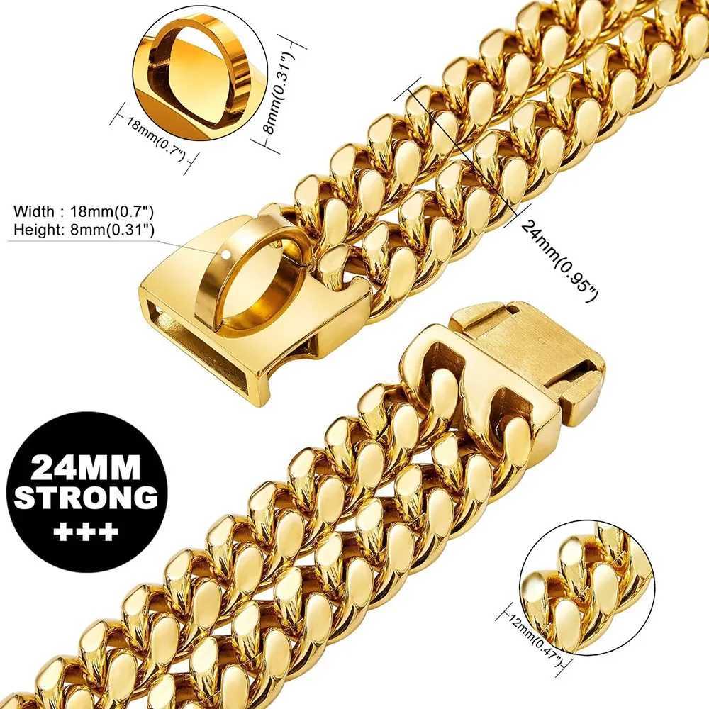 Heavy Duty Stainless Steel Dog Collar 12mm Double Row Chain Collar Gold Cuban Link for Medium Large Dogs Metal Pet Chain Collar X250129