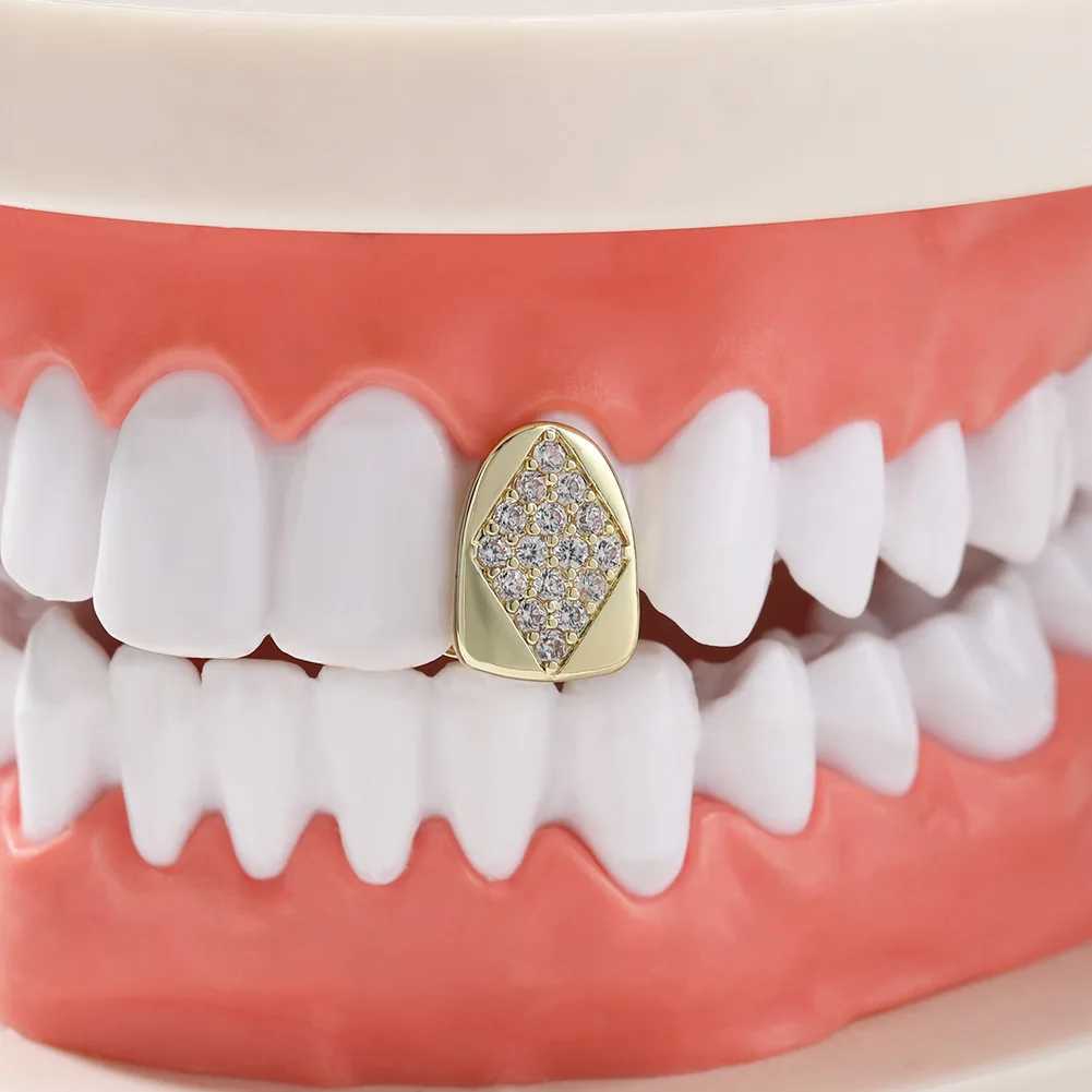 1 PC Rhombus Shape Iced Out Teeth Grillz Hip Hop Top Grills Dental Mouth Punk Teeth Caps Cosplay Party TG100XJ250114