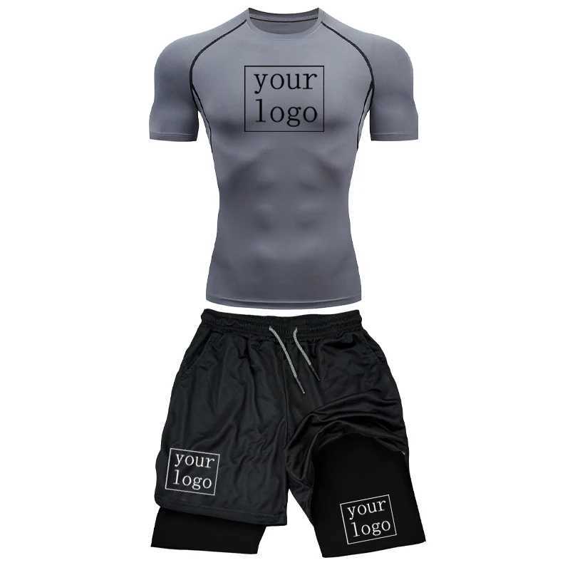 Customized Printed Mens Compression Set Your OWN Gym Top+Workout Shorts Quick Drying Breathble Athletics Rash Guard Suit X250129