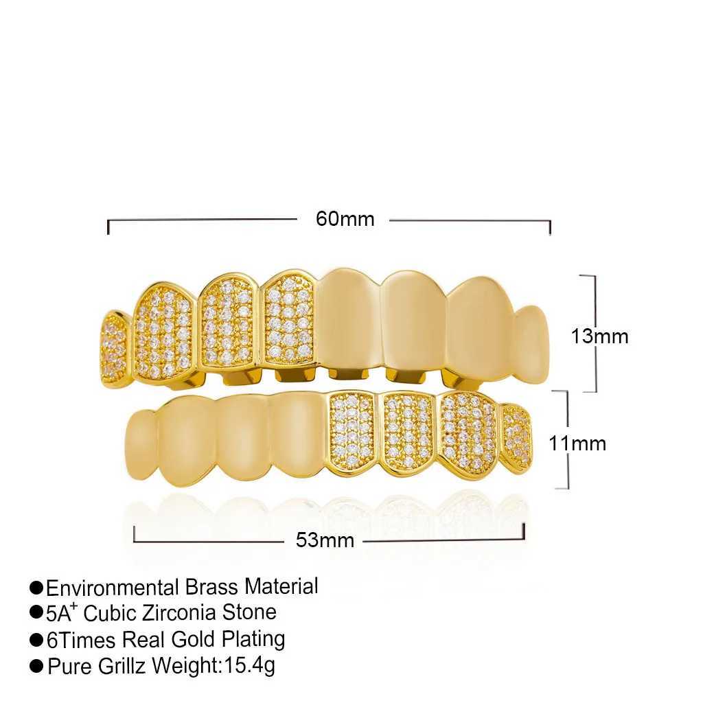 Half Mirrow Style Zircon Iced Out Teeth Grillz Hip Hop 8/8 Top Bottom Grills Dental Mouth Punk Teeth Caps Cosplay Party TG094XJ250114