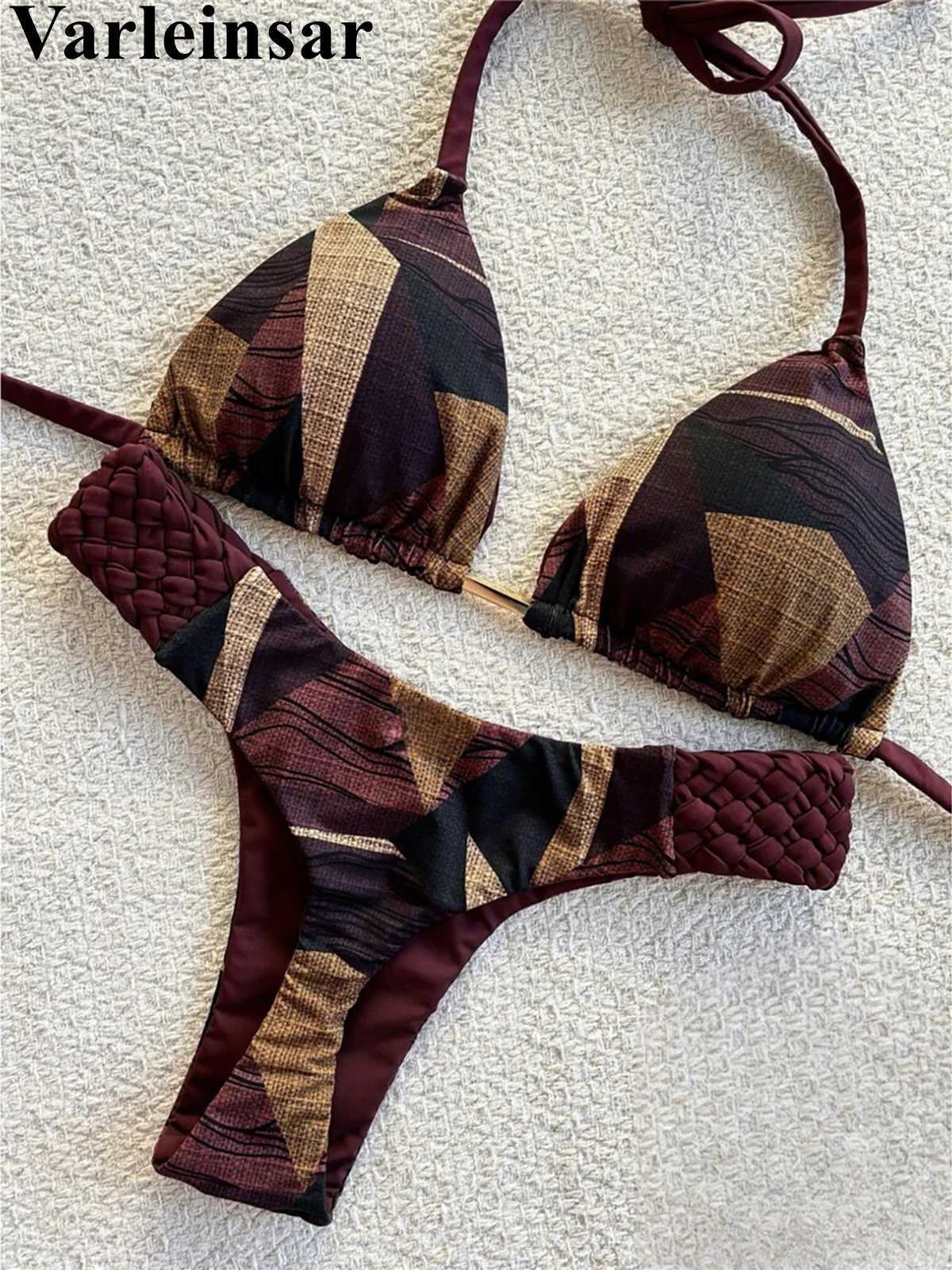 Printed Halter Mini Thong High Cut Bikini Fe Swimsuit Women Swimwear Two-pieces Bikini set Bather Bathing Suit Swim V6089XJ250120