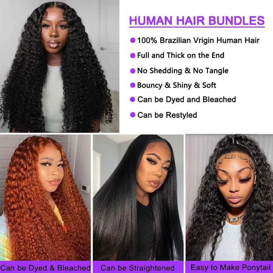 Curly Human Hair Bundles With Frontal Brazilian Deep Wave Bundles With Frontal Human Hair Weave Extensions 3 Bundles Remy HairXJ250120