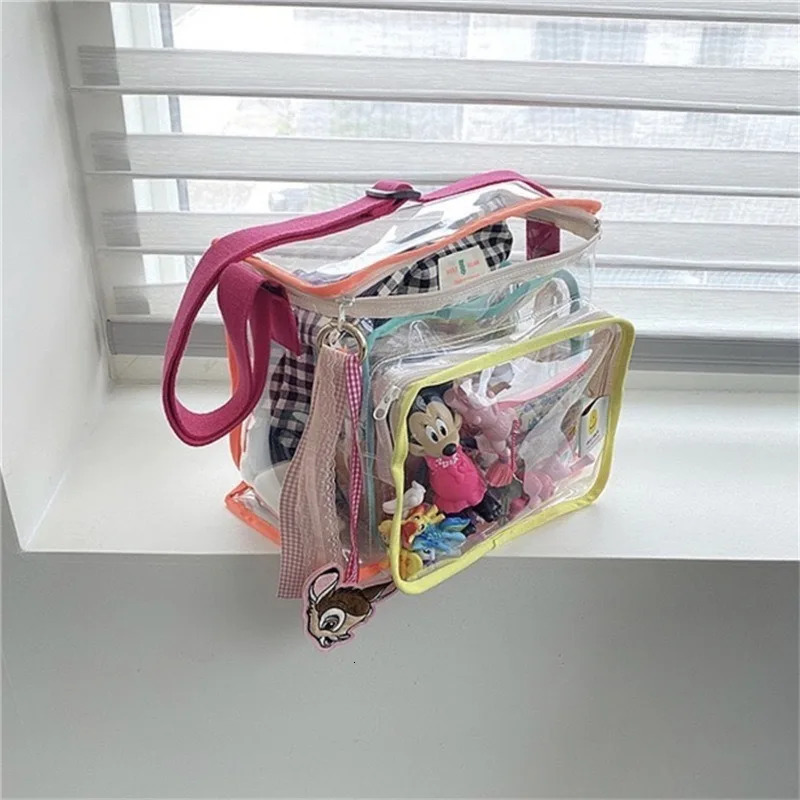 ns Korean Style Color Matching Transparent Bag Street S Outdoor Snacks Toys Going Out Shoulder Swimming Backpack Beach Bag 250121