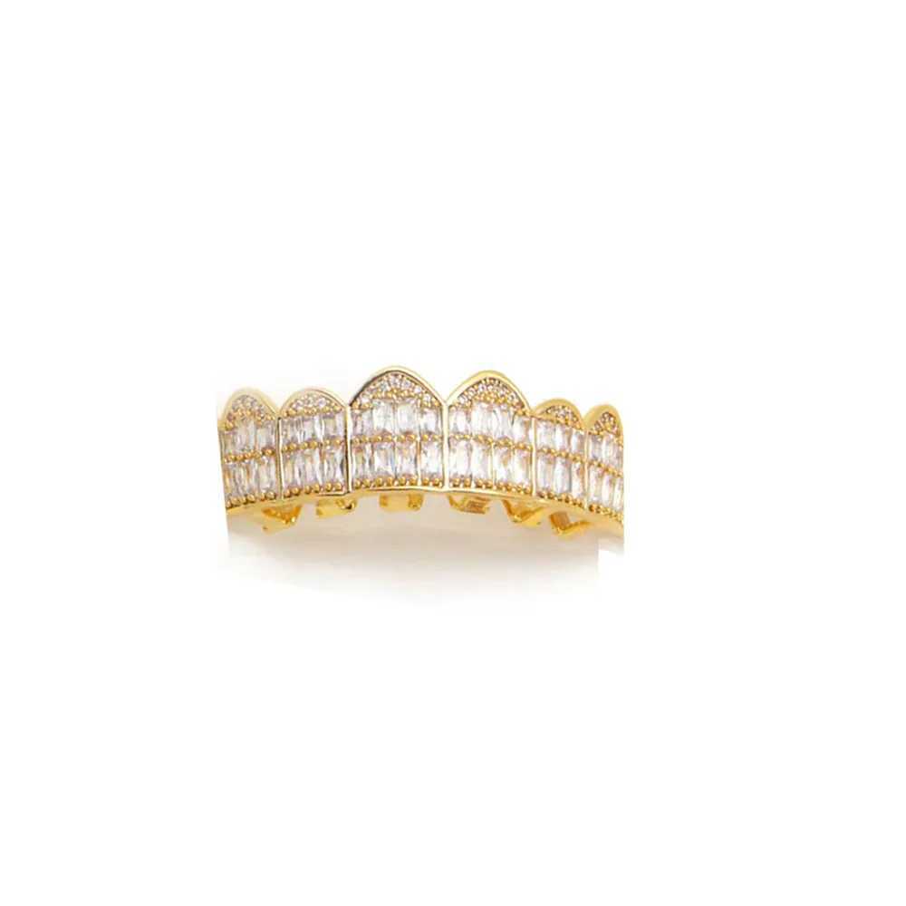 Hip Hop Full CZ Iced Out Teeth Grillz Caps Bling Cubic Zircon Micro Pave Top Bottom Charm Grills Set For Men Women JewelryXJ250114