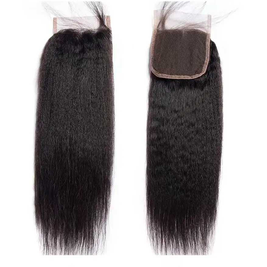 Kinky Straight Hair Bundles with Clos Yaki Human Hair Bundles with Clo 12-32inch Brazilian Raw Hair Bundles with CloXJ250120