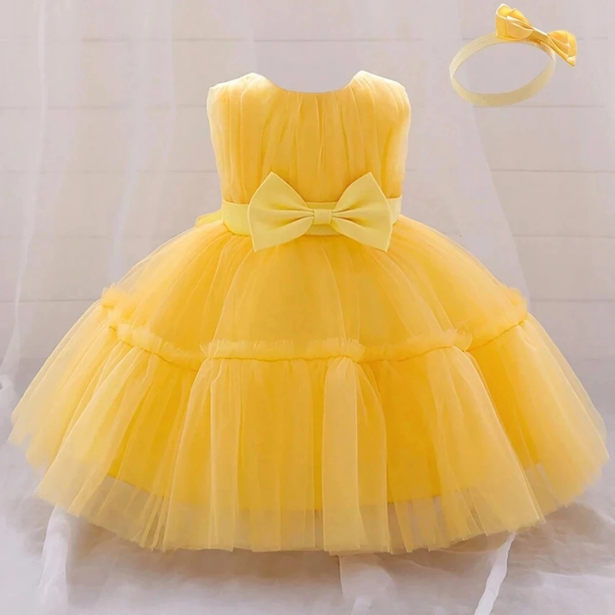 Fluffy Baby Bow Baptism Party Dresses For Girl Toddler Lace 1st Birthday Wedding Princess Evening Dress Pink Bridemaid Prom Gown 250120