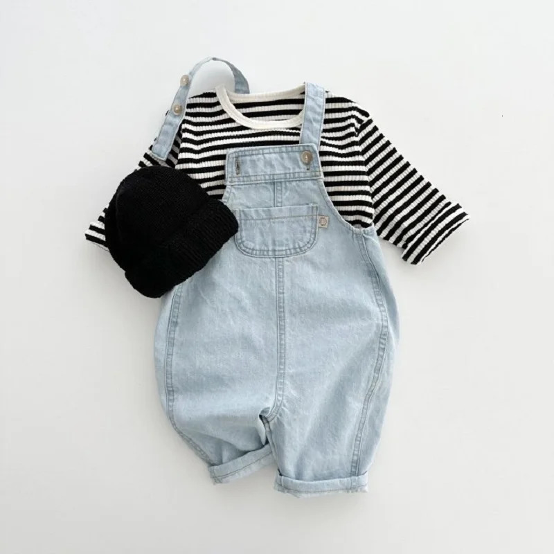 Childrens pants 06 year old thin mens suspender casual solid color breathable denim girls jumpsuit 250117