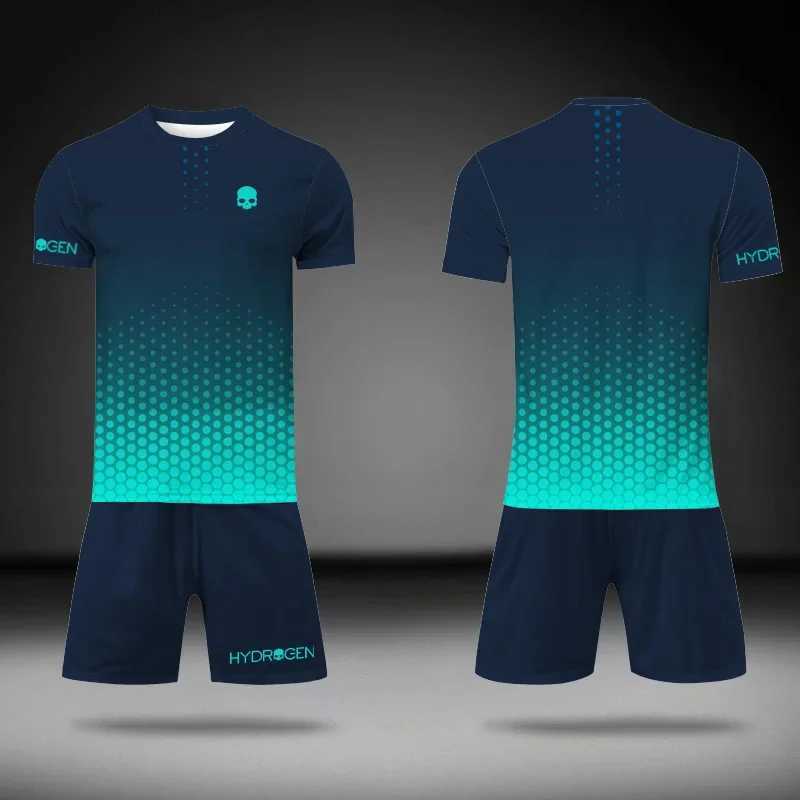 Mens gradient green printed track and field suit summer T-shirt and drawstring pocket shorts 2-piece set tennis sportswear set X250129