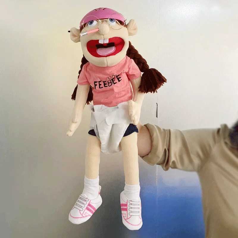 Large Feebee Hand Puppet Jeffy Sister Muppet Plush Toy Brother Talk Show Party Props Christmas Plushie Doll for Boys Girls Gifts X250129
