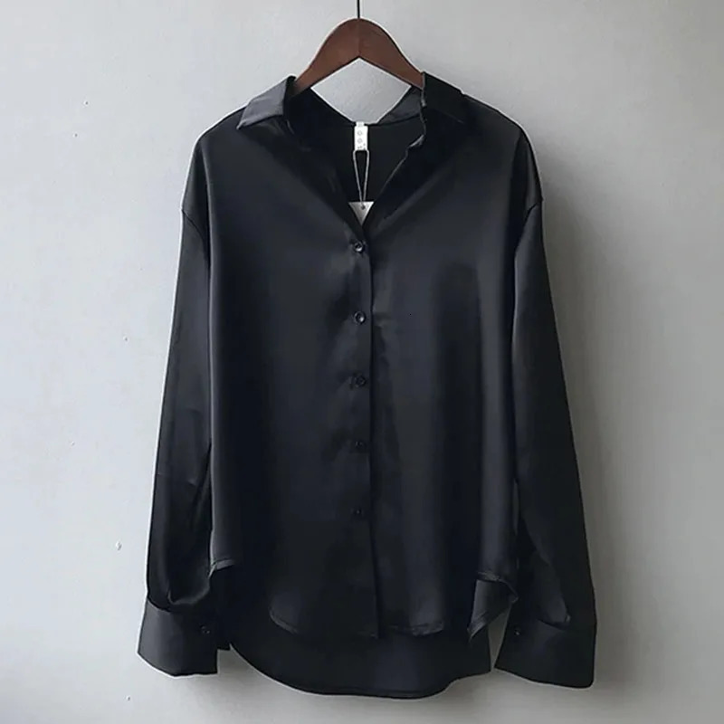Fashion Simple Satin Blouse Women Loose Button Up Long Sleeve Womens Shirts Office Lady Tops Woman Casual Clothes 11355 250121